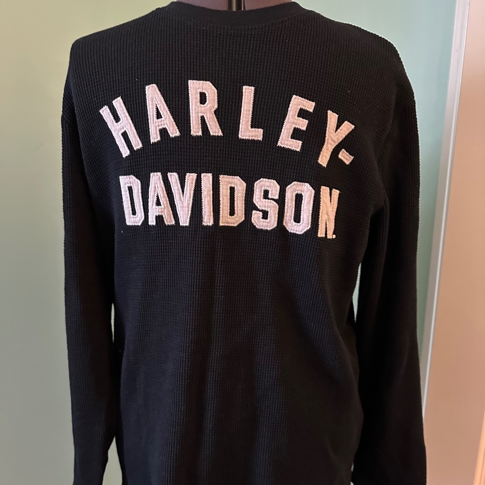 Henley Long Sleeve Harley Davidson, Black, Mens Large